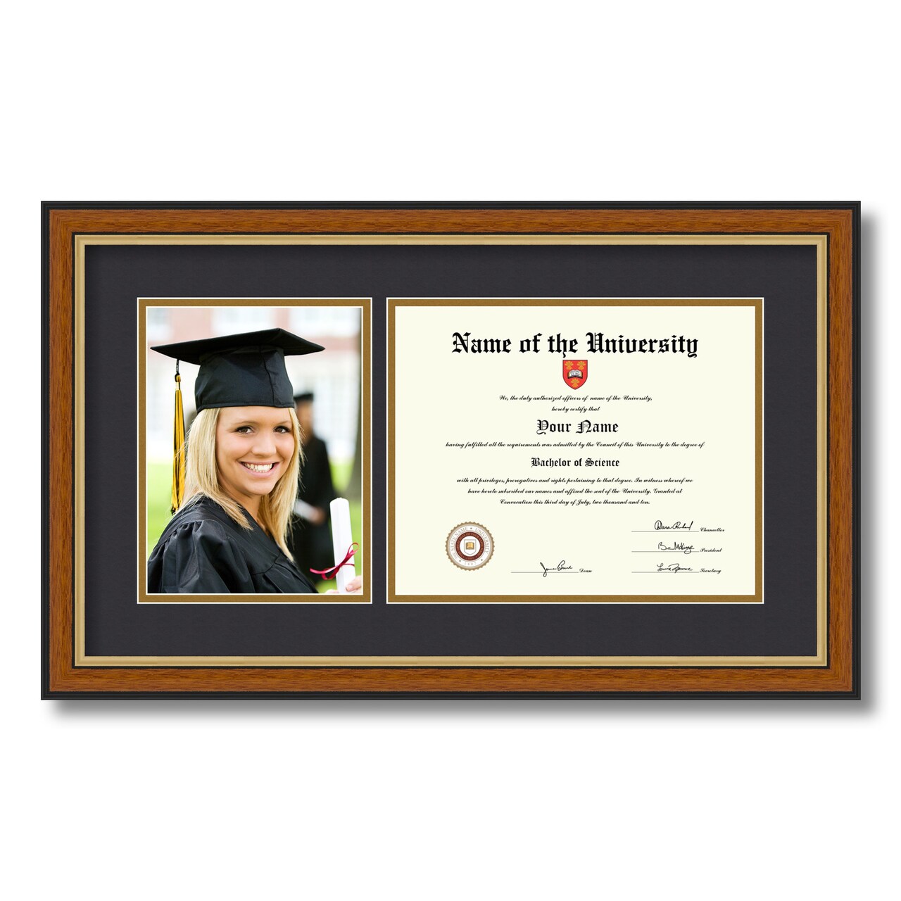 ArtToFrames 8x10 inch Diploma Frame with 6" x 8" Inch Image Opening - Framed with Black and Gold Mats, Comes with Regular Acrylic and Sawtooth Hanger for Wall Hanging (DT-8x10)